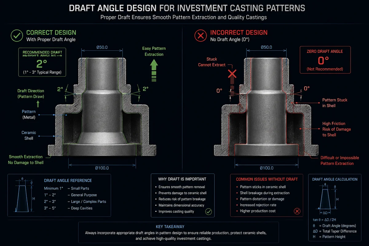 Investment casting draft angle design guide — comparison of investment casting vs sand casting vs die casting